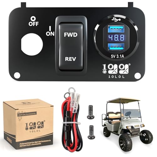10L0L Golf Cart EZGO Key Switch Console Panel,Include DC 9V-48V Input 3.1A Fast Charge Dual USB Charger Sockets & Digital Voltmeter & Forward Reverse Switch for EZGO TXT & Medalist PDS - Image 1