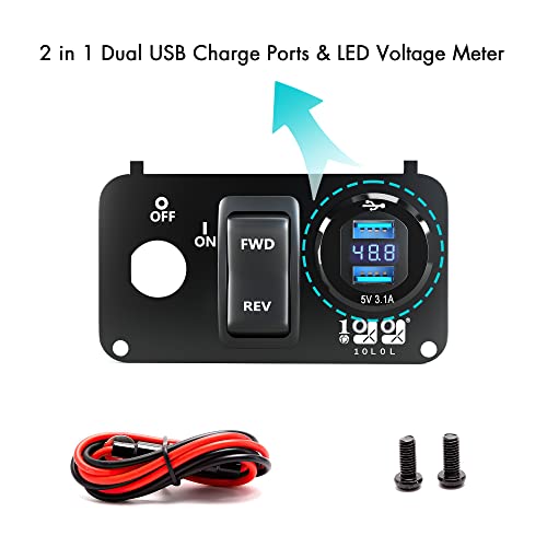 10L0L Golf Cart EZGO Key Switch Console Panel,Include DC 9V-48V Input 3.1A Fast Charge Dual USB Charger Sockets & Digital Voltmeter & Forward Reverse Switch for EZGO TXT & Medalist PDS - Image 3