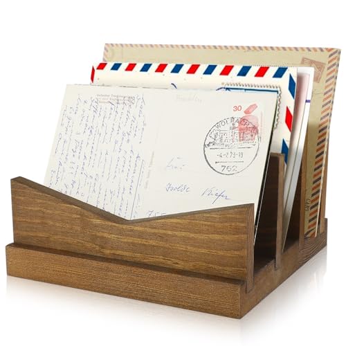 Picowe Desk Mail Organizer Wooden Mail Holder, 3 Slots Letter Holder Organizer Envelope Organizer for Home Office - Image 1