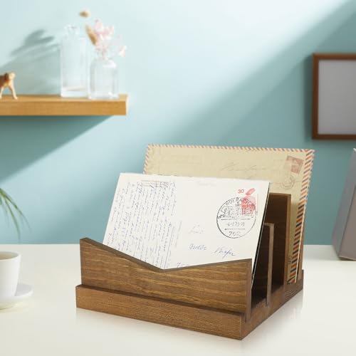 Picowe Desk Mail Organizer Wooden Mail Holder, 3 Slots Letter Holder Organizer Envelope Organizer for Home Office - Image 4