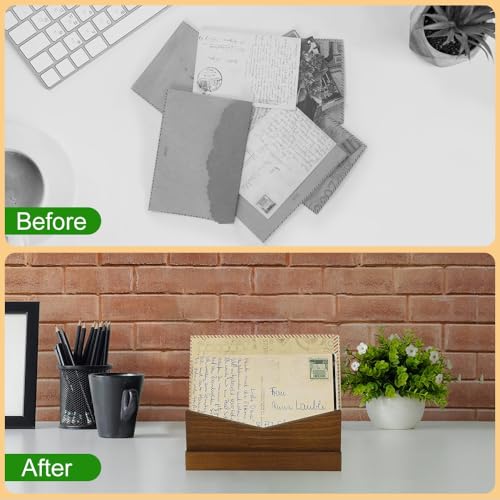 Picowe Desk Mail Organizer Wooden Mail Holder, 3 Slots Letter Holder Organizer Envelope Organizer for Home Office - Image 3