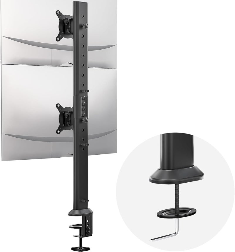 Hemudu Dual Monitor Articulating Desk Mount Arm Stand - Vertical Stack Screen Supports Two 13 to 32 Inch Computer Monitors with C Clamp - Image 1