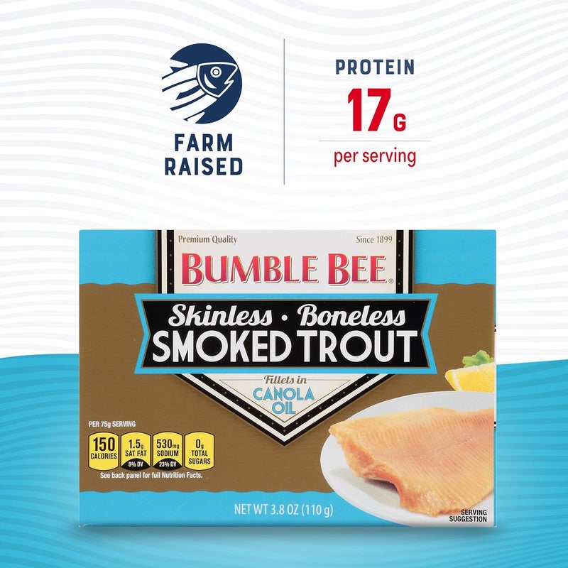 Bumble Bee Skinless & Boneless Smoked Trout Fillets, 3.8 oz Cans (Pack of 12) - High Protein, Gluten Free Snack - Image 3