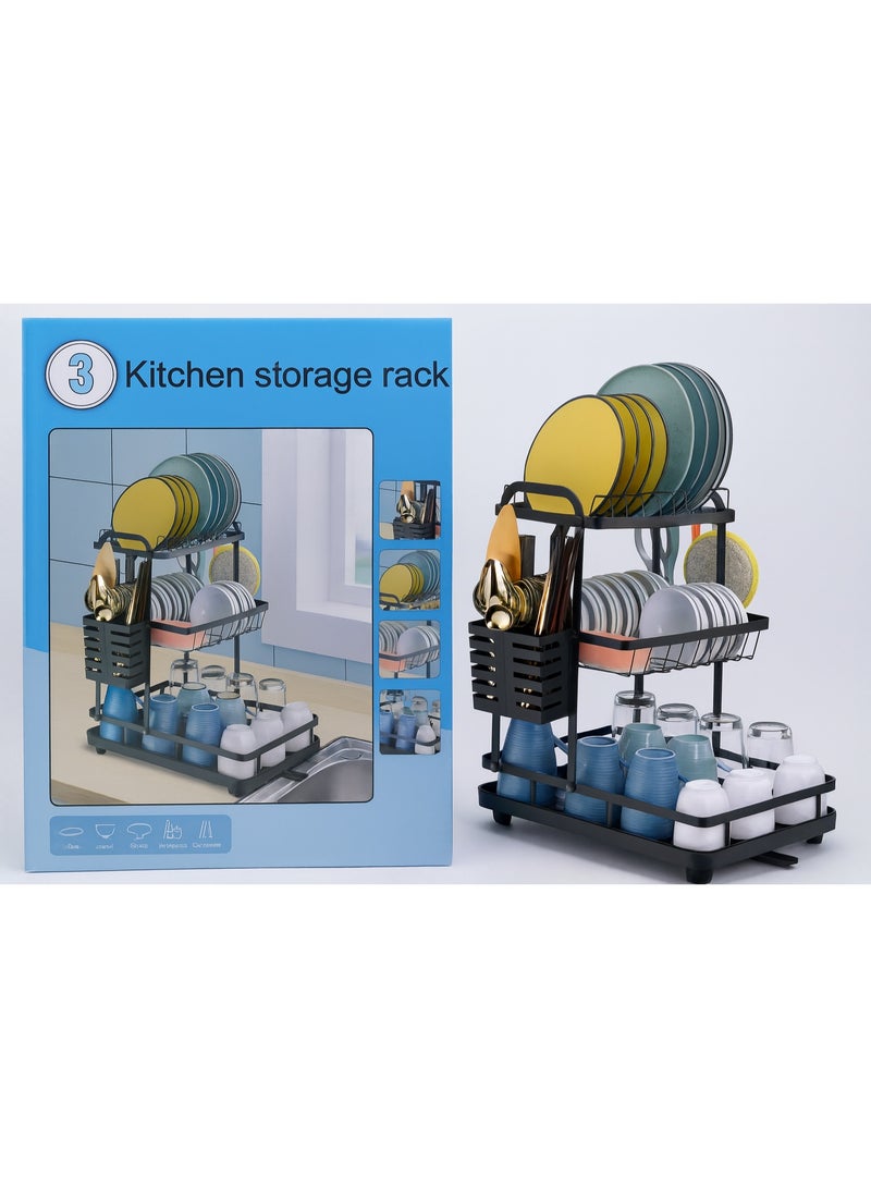 3-Tier Stainless Steel Dish Drying Rack with Drain Board – Large Capacity Kitchen Storage Organizer for Plates, Bowls, Cups & Cutlery – Rust-Resistant, Space-Saving & Easy to Assemble - Image 1
