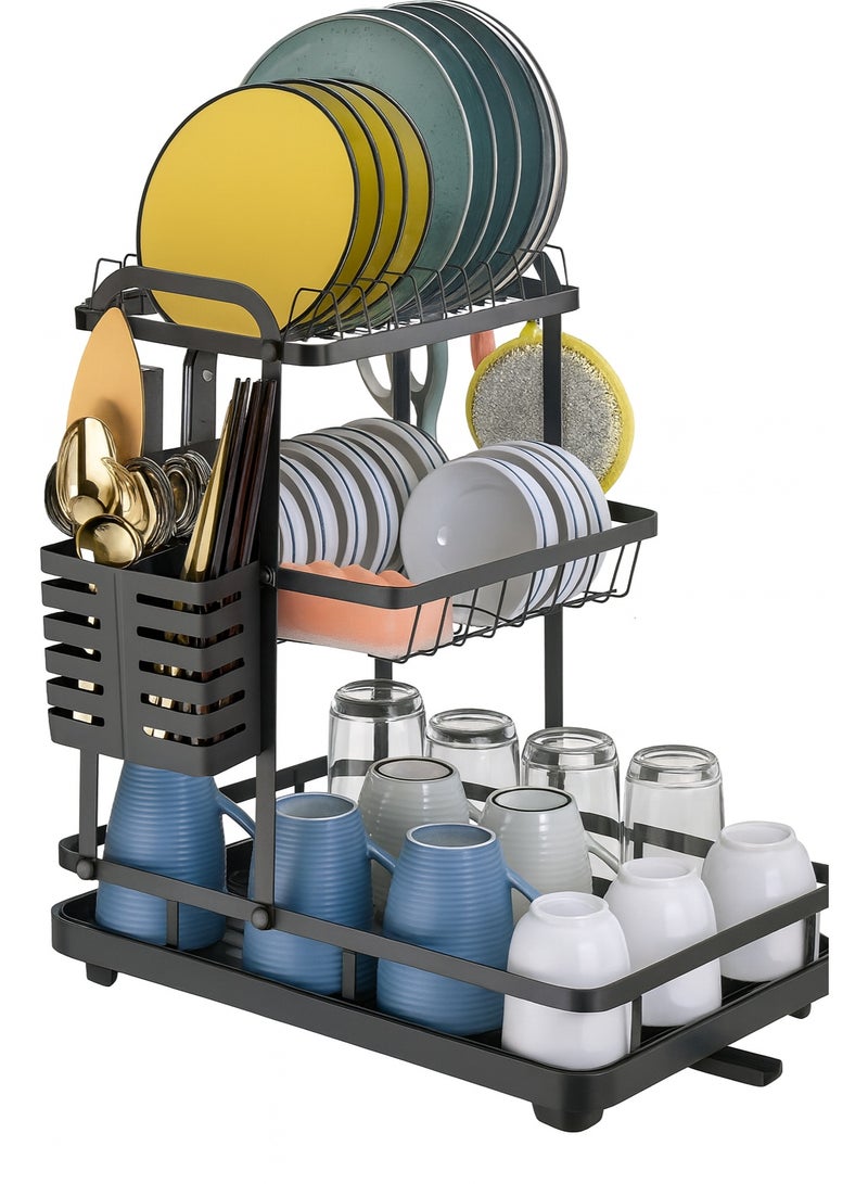 3-Tier Stainless Steel Dish Drying Rack with Drain Board – Large Capacity Kitchen Storage Organizer for Plates, Bowls, Cups & Cutlery – Rust-Resistant, Space-Saving & Easy to Assemble - Image 3