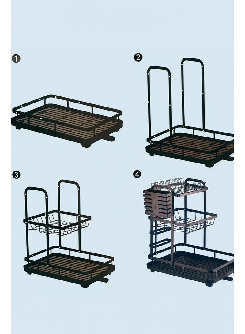 3-Tier Stainless Steel Dish Drying Rack with Drain Board – Large Capacity Kitchen Storage Organizer for Plates, Bowls, Cups & Cutlery – Rust-Resistant, Space-Saving & Easy to Assemble - Image 2
