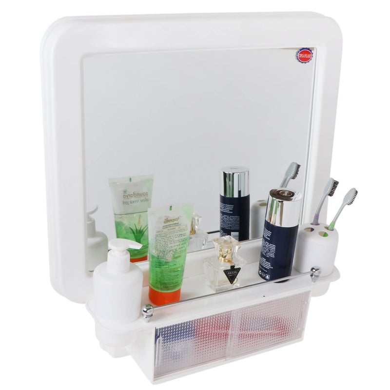 CIPLA PLAST CIPLA PLAST Wall Mount Plastic Bathroom Mirror Cabinet Sliding Drawer Toothbrush Holder Liquid Soap Dispenser White Square Dcor  - Image 5
