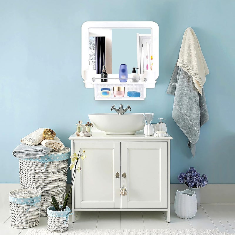 CIPLA PLAST CIPLA PLAST Wall Mount Plastic Bathroom Mirror Cabinet Sliding Drawer Toothbrush Holder Liquid Soap Dispenser White Square Dcor  - Image 2