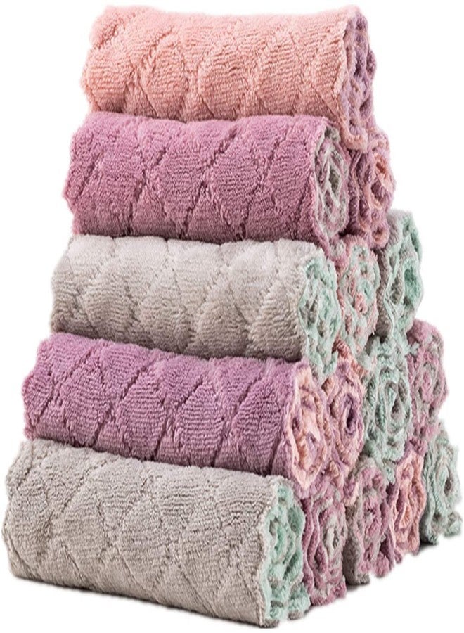 yaocoral 15 Pack Microfiber Cleaning Cloth Double-Sided Kitchen Towel Dish Towels Lint Free Cleaning Rags Reusable Microfiber Dish Cloths Dish Rags for Kitchen Cleaning(4 Color) - Image 1