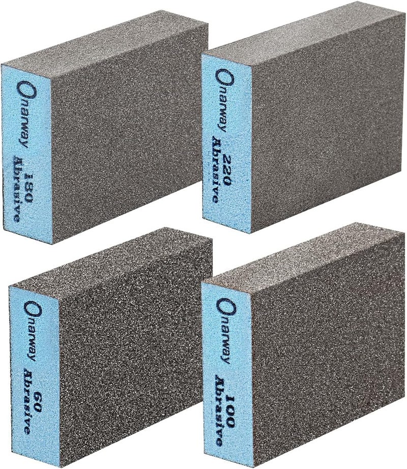 Onarway Sanding Sponges 4 Pack Wet and Dry Dual-use, Coarse and Fine Sanding Blocks - 60/100/180/220 Grits 4 Different Specifications, Washable and Reusable, Ideal for Wood Metal Wall Polish - Image 1