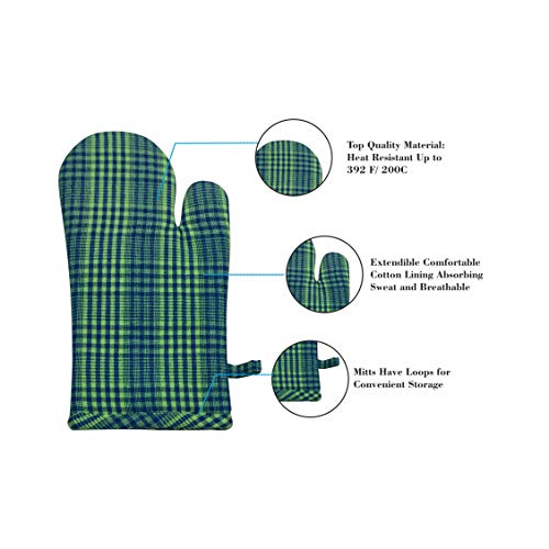 PIXEL HOME DECOR PIXEL HOME Cotton Microwave Oven Mitten for Microwave - Set of 2 PCS Oven Glove - Heat Resistant (Colour-Green & Blue Pin Stripe) - Image 5