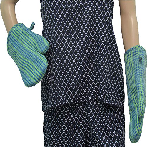 PIXEL HOME DECOR PIXEL HOME Cotton Microwave Oven Mitten for Microwave - Set of 2 PCS Oven Glove - Heat Resistant (Colour-Green & Blue Pin Stripe) - Image 2
