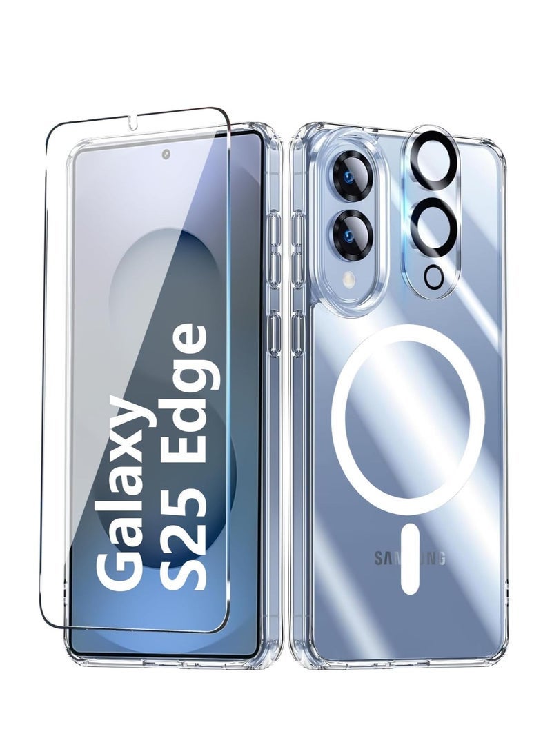 Raxoom Samsung Galaxy S25 Edge Case Cover Slim Clear Luxury with Screen Protector & Camera lens Protector Compatible with MagSafe Cover for S25 Edge 6.7-inch - Image 1