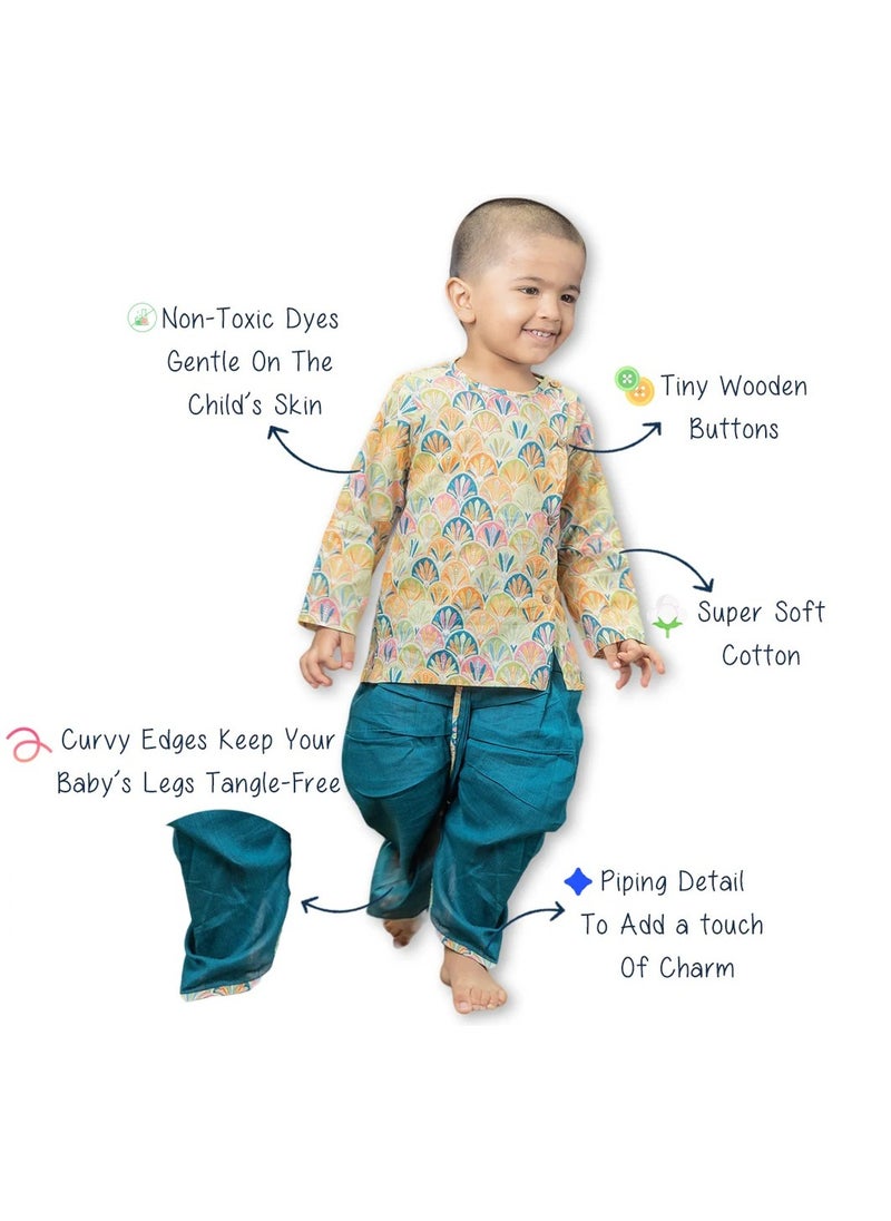 Polka Tots Polka Tots Full Sleeves Floral Print Angrakha with Dhoti - Blue  - Image 4