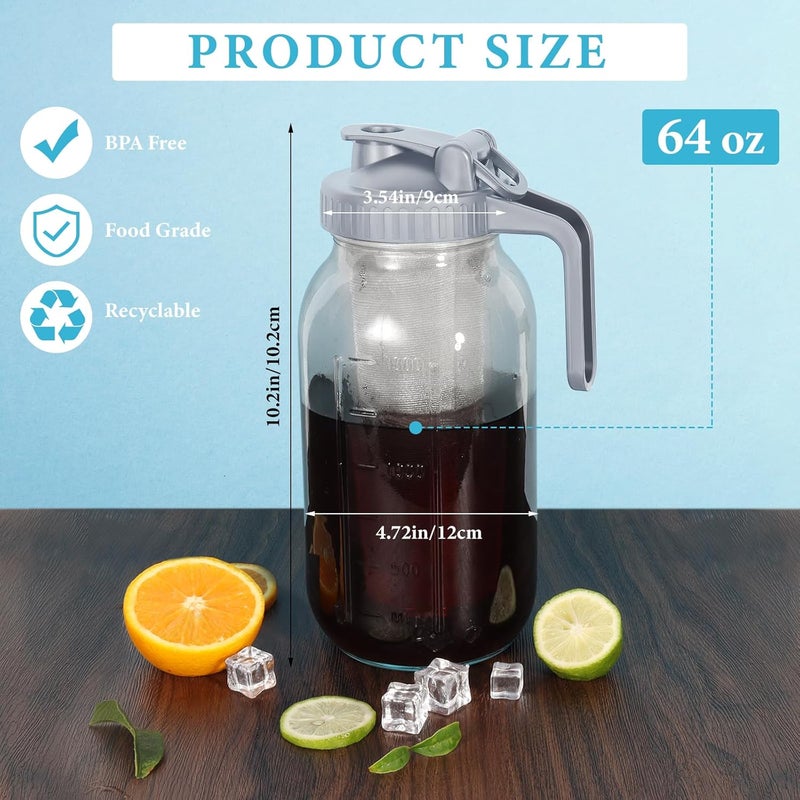 Enrimyee 64oz Stainless Steel Filter Cold Brew Pitcher with Airtight Lid for Coffee & Iced Tea - Image 3