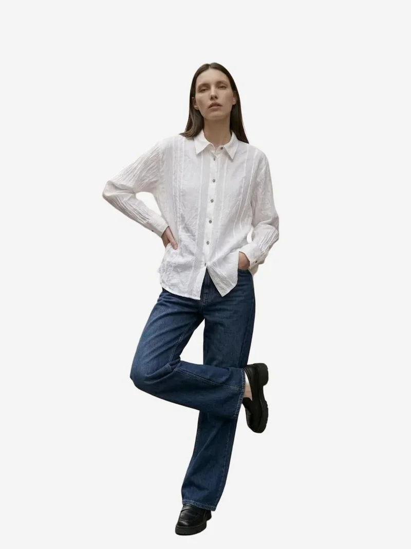 ماي فاشن MY FASHION Textured Woven Long Sleeve Button-Up Shirt