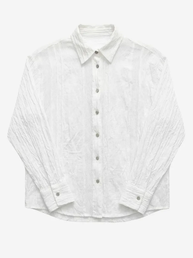 My Fashion White MY FASHION Textured Woven Long Sleeve Button-Up Shirt for Women | Best Price UAE