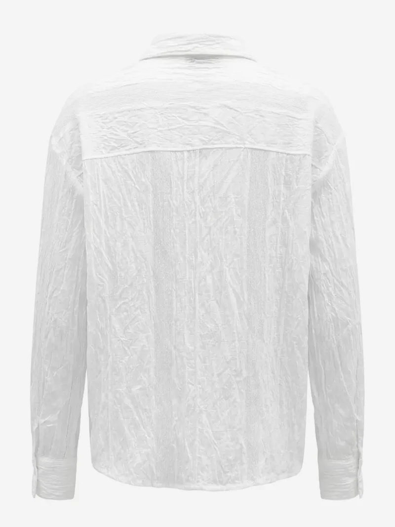 My Fashion White MY FASHION Textured Woven Long Sleeve Button-Up Shirt for Women | Best Price UAE