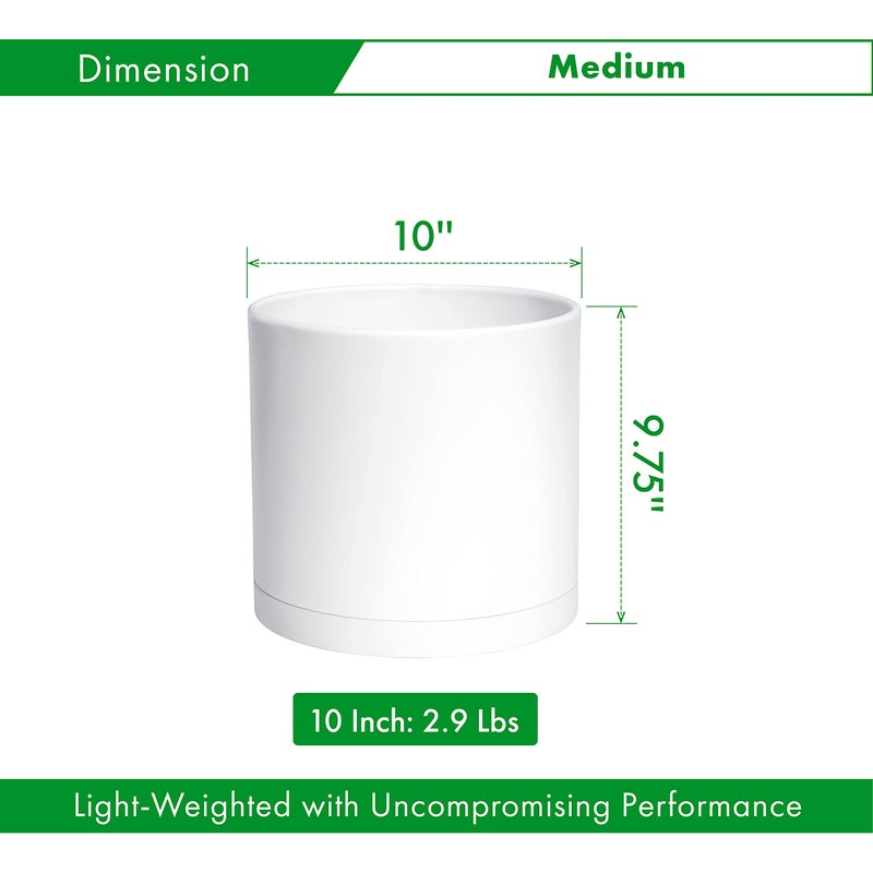 D'vine Dev 10 Inch Plastic Planter Pots for Plant Pot with Drainage Hole and Seamless Saucers, White Color, 74-X-A-2 - Image 2