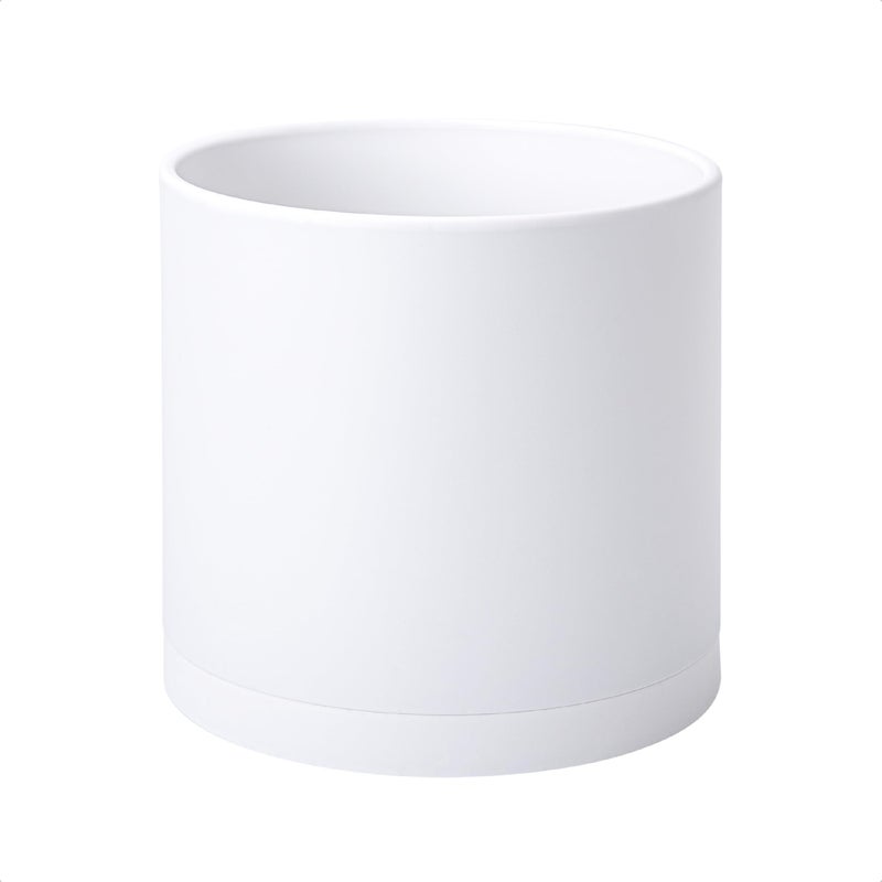 D'vine Dev 10 Inch Plastic Planter Pots for Plant Pot with Drainage Hole and Seamless Saucers, White Color, 74-X-A-2 - Image 1