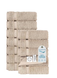 SALBAKOS SALBAKOS - Premium Washcloths 12 Pack Set, 100% Turkish Cotton, Highly Absorbent & Quick Dry, Face Towels Wash Cloths for Hotel, Spa & Gym | 13"x13" (Taupe)  - Image 1