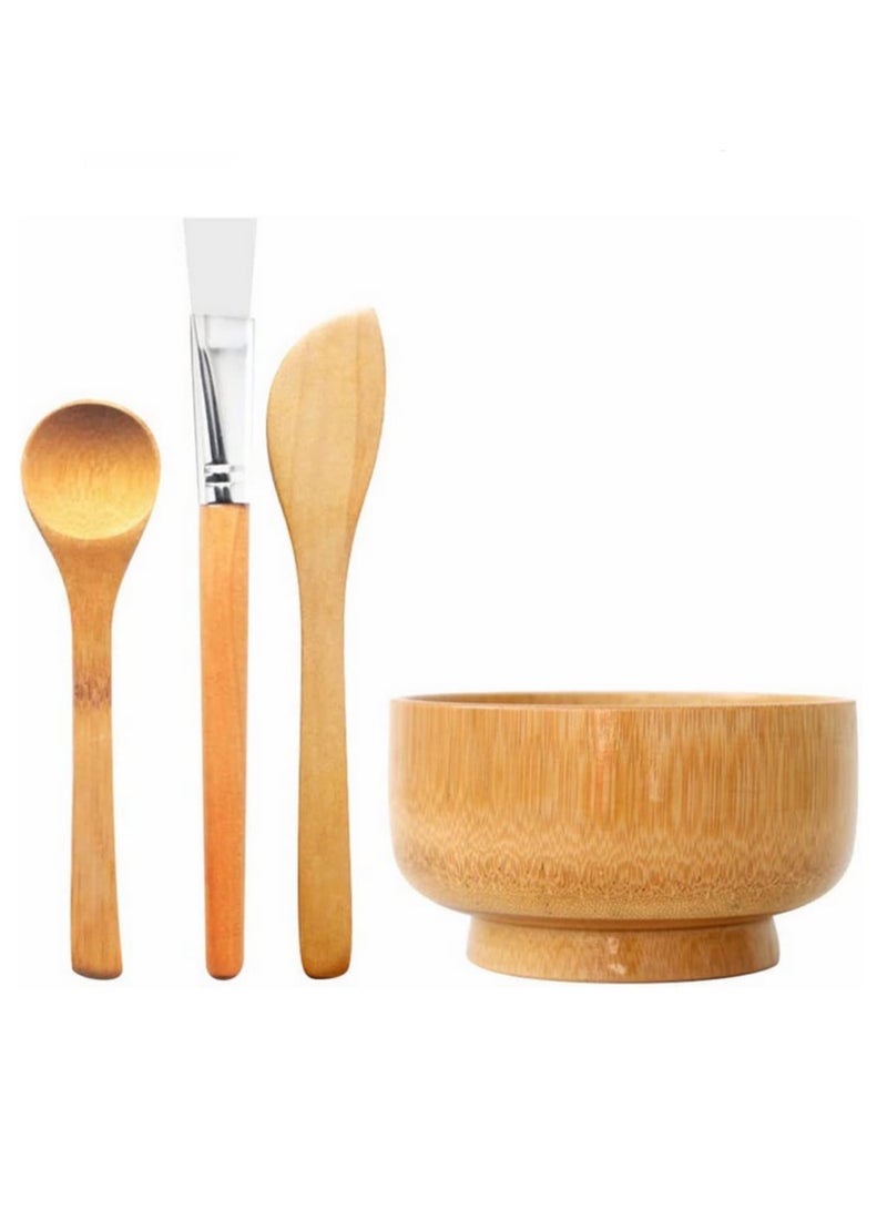 Eco-Friendly Bamboo 4-in-1 DIY Facial Mask Tool Set - Wooden Spatula, Silicone Brush, Mixing Bowl & Spoon for Homemade Skincare, Gentle & Travel-Friendly Beauty Kit - Image 1