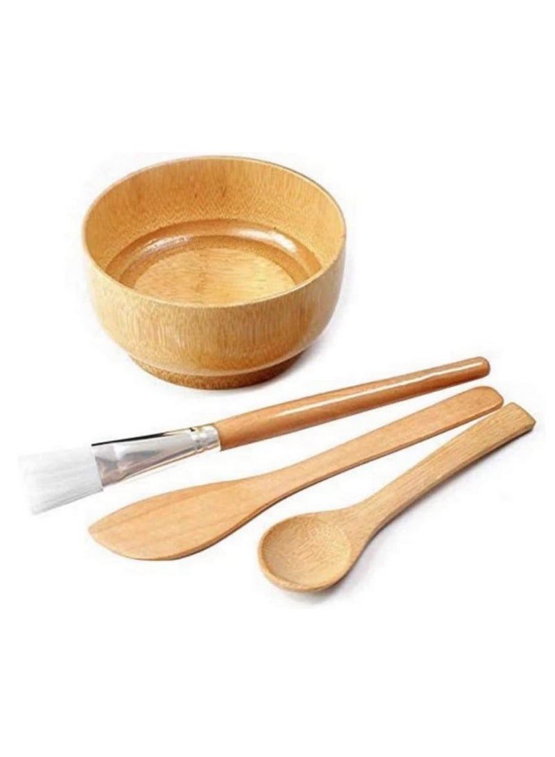 Eco-Friendly Bamboo 4-in-1 DIY Facial Mask Tool Set - Wooden Spatula, Silicone Brush, Mixing Bowl & Spoon for Homemade Skincare, Gentle & Travel-Friendly Beauty Kit - Image 3