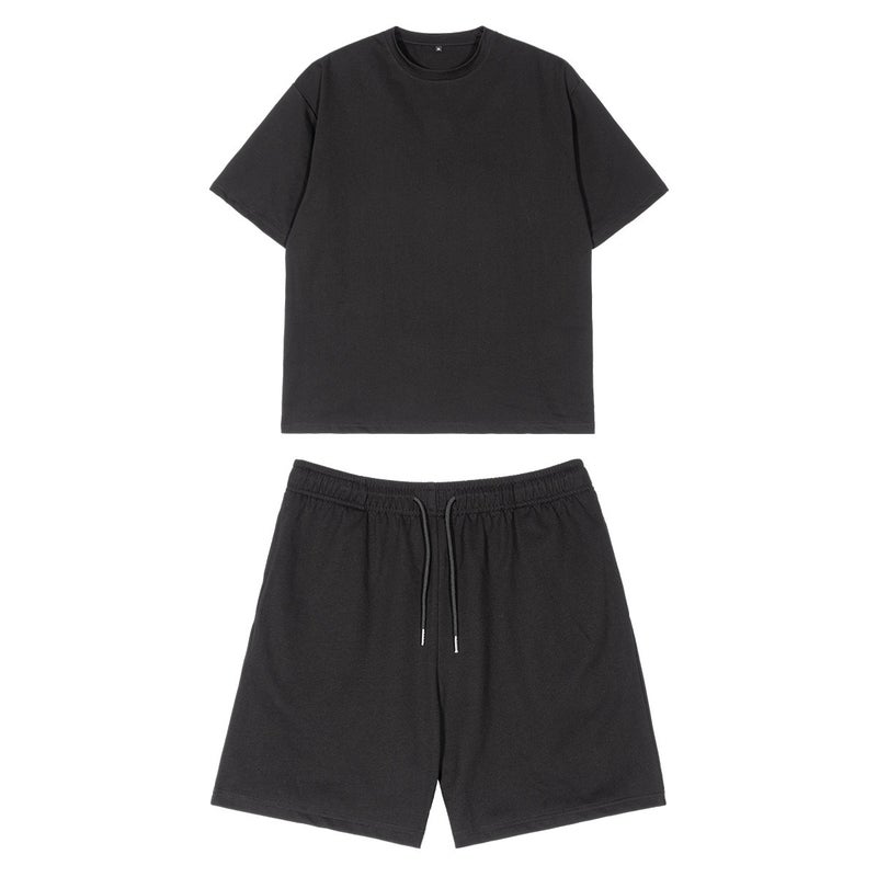 WU Trendy Summer Casual Two-Piece Set - Premium Heavy Cotton Short-Sleeve T-Shirt and Shorts - Black (Tax Included) - Image 1