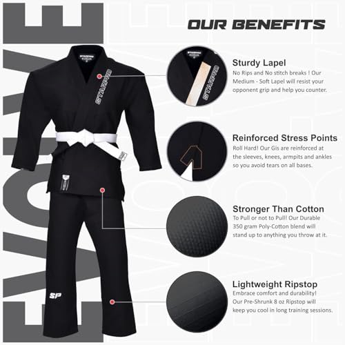 Starpro Kids BJJ Gi - Lightweight Brazilian Jiu Jitsu Uniform for Boys & Girls - Preshrunk Durable Training Gi with Free Belt - Image 3