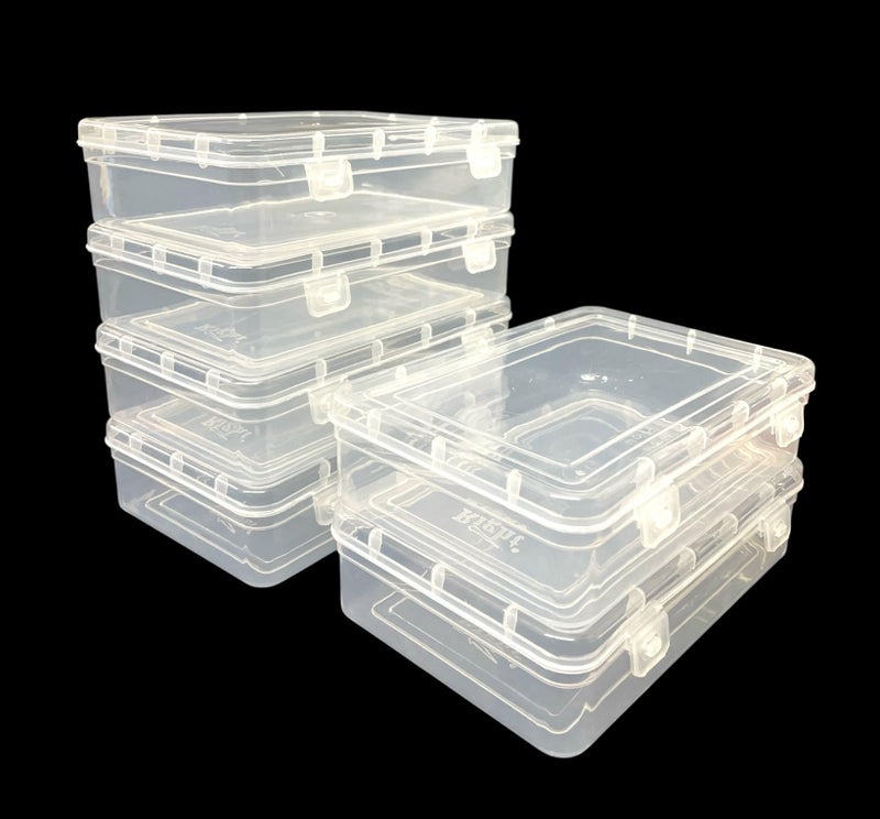 URBAA Plastic Small Storage Boxes Container With Lock Lid (Size No. - 55) (Clear, 19.5 X 13 X 5 CM) - Set Of 6 Boxes, Rectangular - Image 1