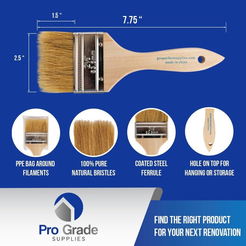 Pro-Grade - Chip Paint Brushes - 24 Ea 3 Inch Chip Paint Brush Light Brown - Image 2