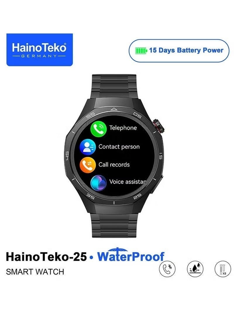 Haino Teko-25 Waterproof Smartwatch with AMOLED Display 3 Interchangeable Straps Voice Assistance and Charging Cable Designed for Men Black