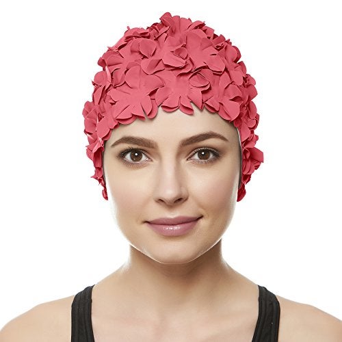 BEEMO Floral Petal Ladies Bathing Swim Cap - Coral Pink - Image 2