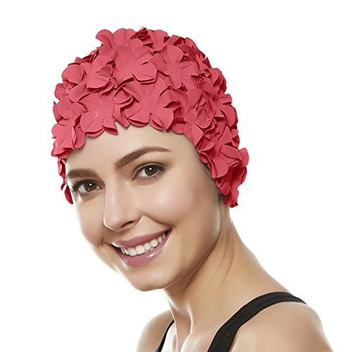 BEEMO Floral Petal Ladies Bathing Swim Cap - Coral Pink - Image 3