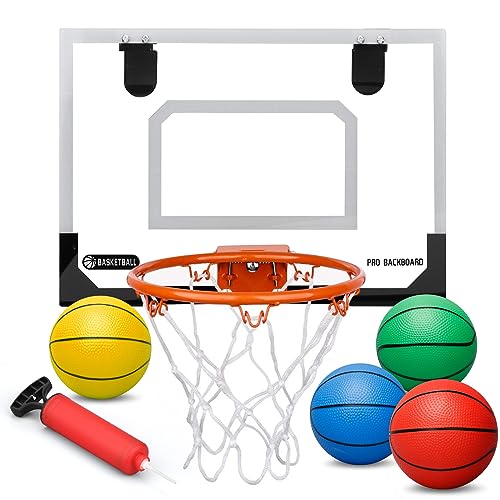 Amarlozn Mini Basketball Hoop Set for Kids Wall Mount Basketball Hoop with 4 Small Replacement PVC 6 Basketballs ABS Backboard Large Metal Dunk Rim Goal Sport Party Pool Activity Toys Gifts for Adults - Image 1