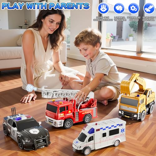 KIZONLY Emergency Vehicle Toys Toy Cars for Toddlers 13 with Fire Truck Ambulance Police Car Excavator Toy Friction Powered Truck with Light and Sound Birthday Gifts for Boys and Girls Age 312 - Image 5