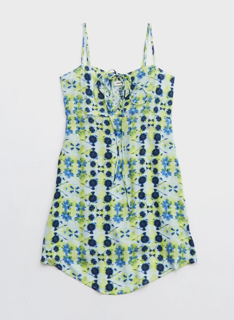 Aerie Floral Print Tie Detail Dress