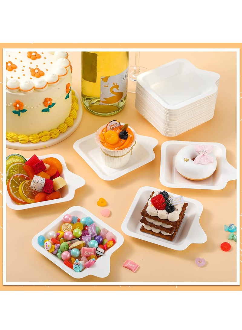Excefore Paper Dessert Plates, Small Disposable Plates Paper Plates Bulk, White Cake Appetizer Paper Plates, White Square Plates Dessert Plates Cake Paper Plates, Snack Plates 50PCS - Image 3