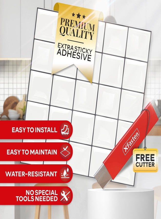 XFasten Square Peel and Stick Tiles - 10pcs 12' x 12' White Kitchen and Bathroom Backsplash - Image 2