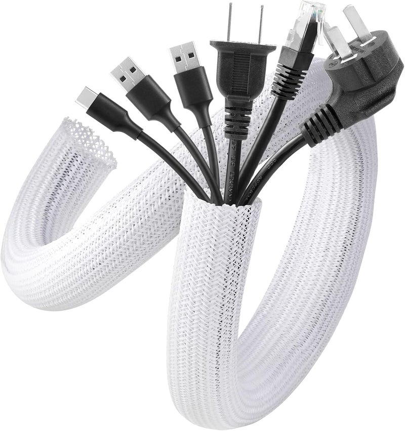 AGPtek Cable Sleeve Cover, 6.6ft - 1.2inch, AGPTEK Cord Management System for Desk PC TV Computer Projector Wires Protection and Organization, Home, Theater and Office, White - Image 1