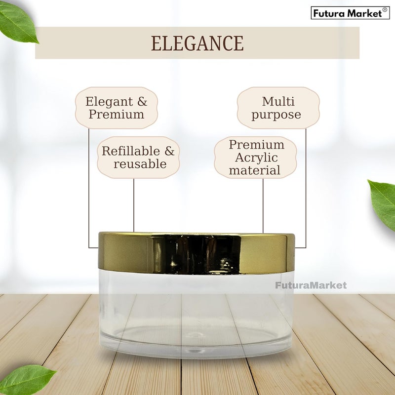 FUTURA MARKET FUTURA MARKET Acrylic Transparent Jar with Premium Gold Lid for DIY Lip Balms Cream Beauty Products and Multi Purpose 50 gm  Pack of 24  - Image 3