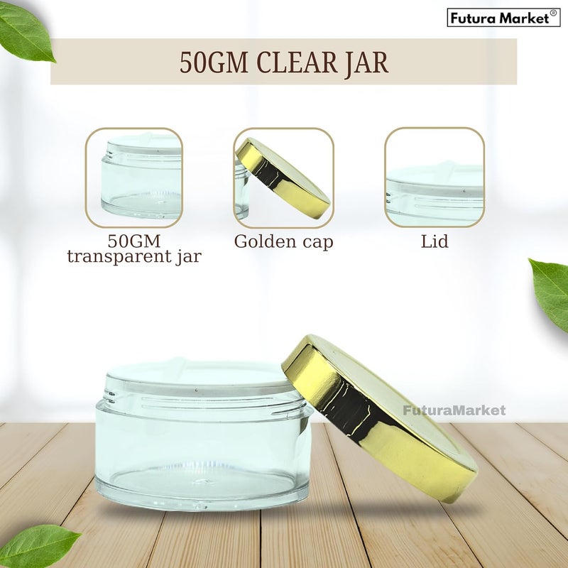 FUTURA MARKET FUTURA MARKET Acrylic Transparent Jar with Premium Gold Lid for DIY Lip Balms Cream Beauty Products and Multi Purpose 50 gm  Pack of 24  - Image 2