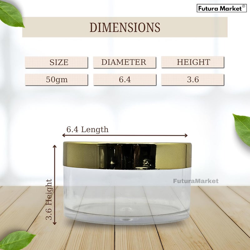 FUTURA MARKET FUTURA MARKET Acrylic Transparent Jar with Premium Gold Lid for DIY Lip Balms Cream Beauty Products and Multi Purpose 50 gm  Pack of 24  - Image 5
