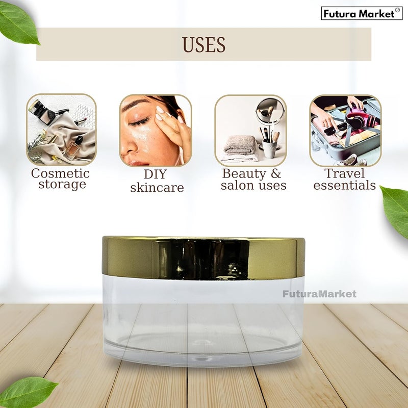 FUTURA MARKET FUTURA MARKET Acrylic Transparent Jar with Premium Gold Lid for DIY Lip Balms Cream Beauty Products and Multi Purpose 50 gm  Pack of 24  - Image 4