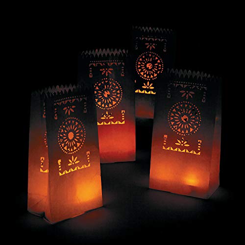 Fun Express Paper Fiesta Luminary Bags-1 Dozen Bags, Day of The Dead, Cinco Party Supplies - Image 2