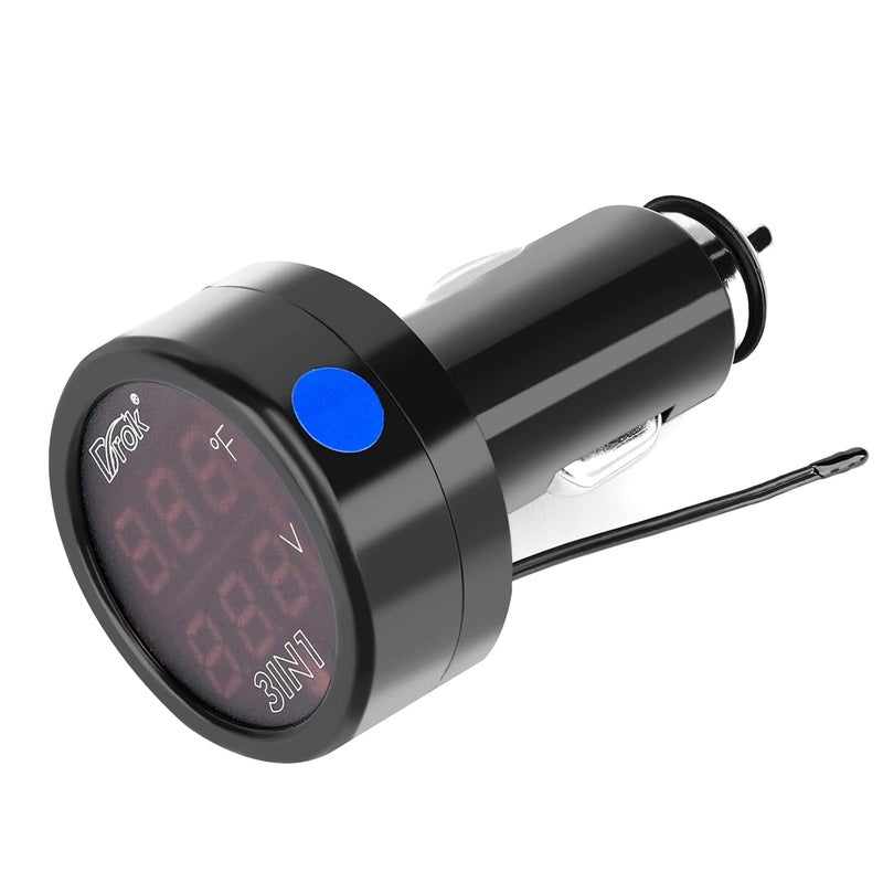 DROK Digital Voltage Temperature Monitor, Car Charger USB Charge for Car Battery Voltmeter Thermometer 12V 24V Temp Volt Tester Multimeter - Image 4