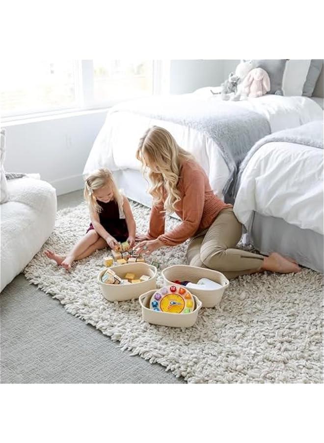 MIXDE 5-Piece Rectangle Storage Basket Set- Natural Cotton Rope Woven Baskets for Organizing, Small Basket for Montessori, Baby Nursery, Dog Toy Baskets, Shelves Closet Storage Bins, Bathroom Organization Bin - Image 3