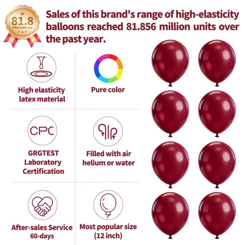 KUULBELA 110pcs Burgundy Red Balloon 12 Inch, Burgundy Red Latex Balloons for Birthday Party Baby Shower Wedding(with 2 Ribbons). - Image 2