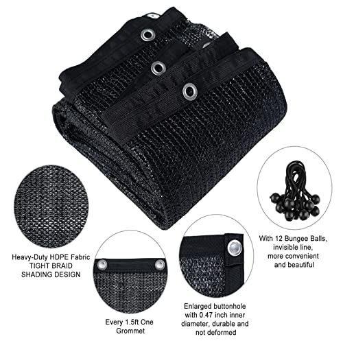 Shatex 90% Shade Fabric 6x12ft Sun Shade Cloth with Grommets for Pergola Cover Canopy Black, 12 Bungee Balls - Image 3