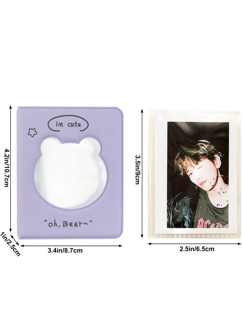 Excefore 3 inch Mini Photo Album Kpop Photocard Binder, Card Id Holder Book with 36 Pockets( Purple Hollow Bear)  - Image 3